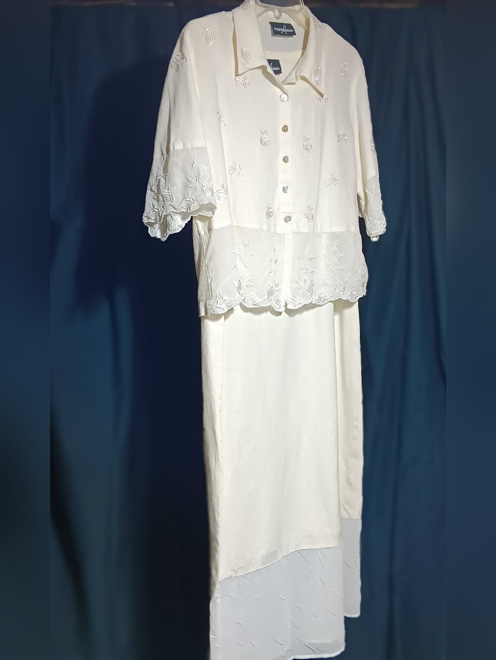 Positive Attitude Vintage Women's M Cream 2 Pc Dress/Short Sleeve Jacket Maxi